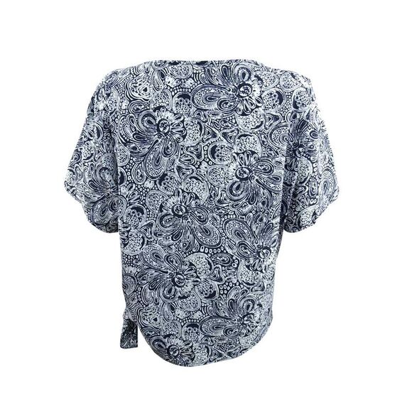 MICHAEL Michael Kors Women's Abstract Batik Side-Tie Top (XS, Midnight Blue) - Picture 2 of 3